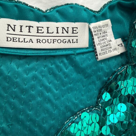 VINTAGE 80s Emerald Green Niteline Della Roufogali Sequin Cocktail Dress Sz 4 - Picture 14 of 15